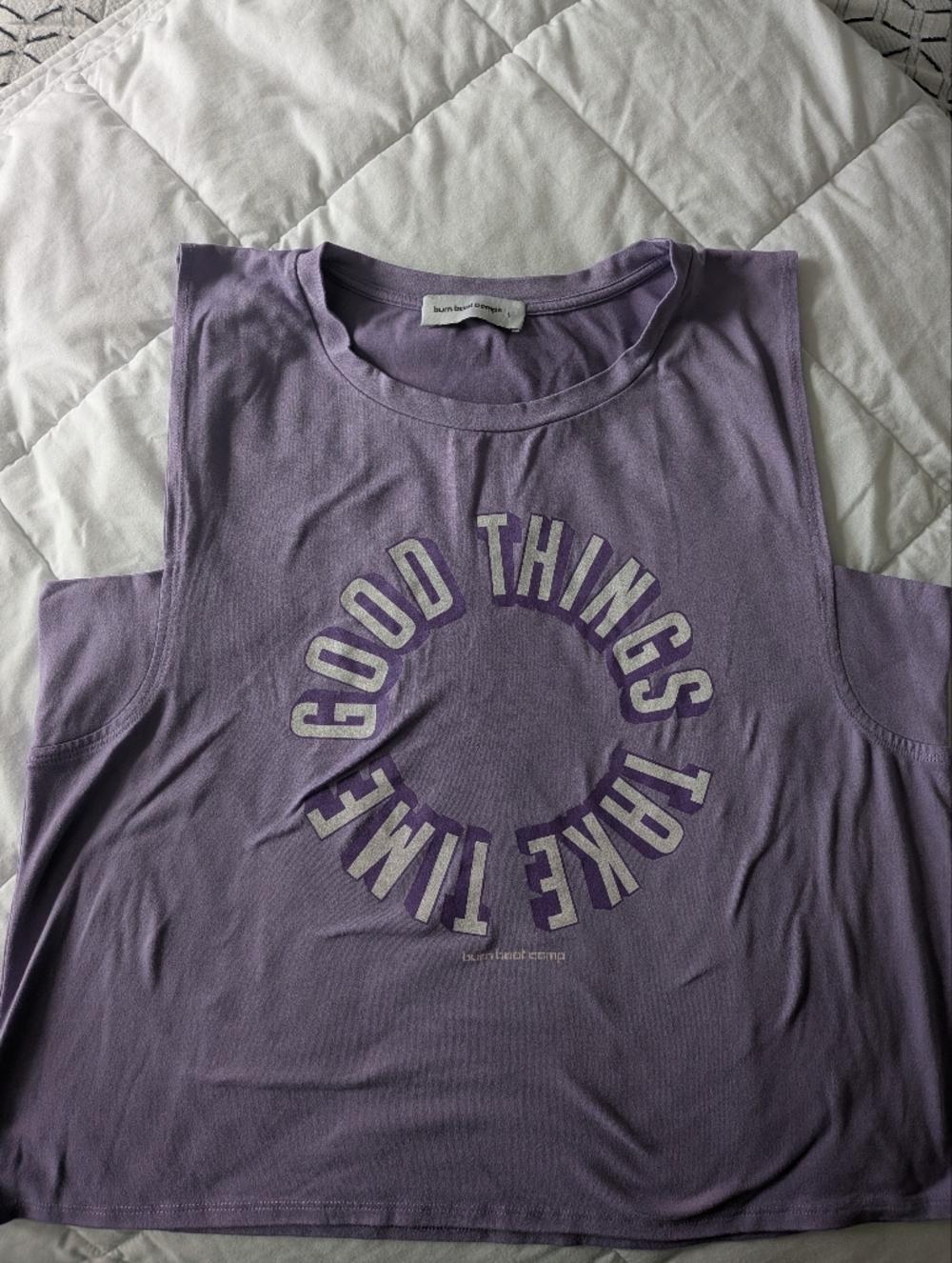 Burn Boot Camp - Good Things Take Time Lavender Boxy Muscle Tank